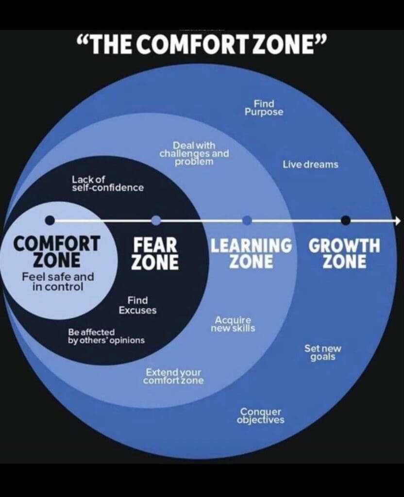 comfort zone, fear zone, learning zone, growth zone