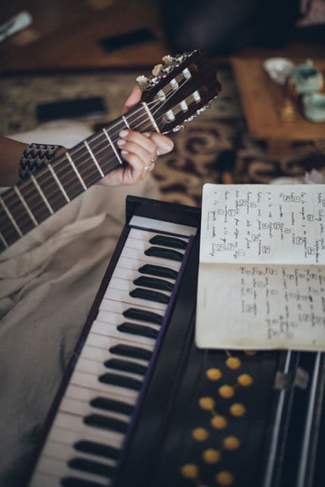 music, keyboard, guitar, notes